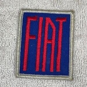 Vintage 80s Fiat Logo Embroidered Patch Red Blue Silver Rectangle Sew On 2.5"